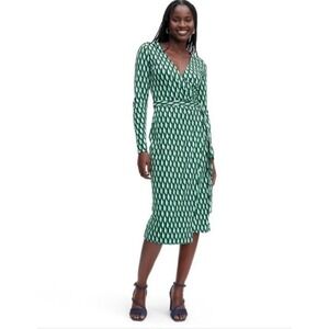 Diane von Furstenberg for Target Wrap Dress XS Green Geometric Long Sleeve NWOT